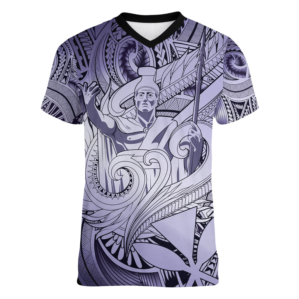 Personalised Aloha King Kamehameha Spirits Women V Neck T Shirt Violet Special LT9 Female Violet - Polynesian Pride
