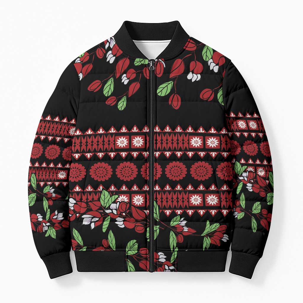Fiji Masi Bula Tagimoucia Flowers Bomber Puffer Jacket - Polynesian Pride