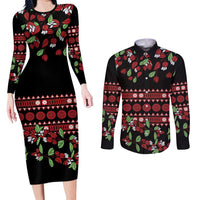 Fiji Masi Bula Tagimoucia Flowers Couples Matching Long Sleeve Bodycon Dress and Long Sleeve Button Shirt LT9 Red - Polynesian Pride