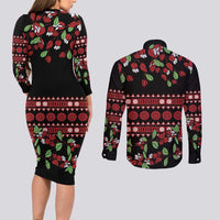 Fiji Masi Bula Tagimoucia Flowers Couples Matching Long Sleeve Bodycon Dress and Long Sleeve Button Shirt LT9 - Polynesian Pride