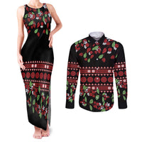 Fiji Masi Bula Tagimoucia Flowers Couples Matching Tank Maxi Dress and Long Sleeve Button Shirt LT9 Red - Polynesian Pride