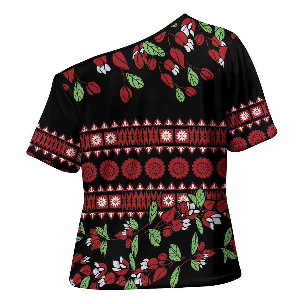 Fiji Masi Bula Tagimoucia Flowers Cross Shoulder Shirt - Polynesian Pride