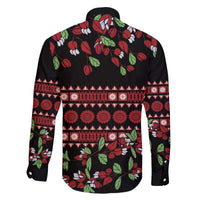 Fiji Masi Bula Tagimoucia Flowers Family Matching Off The Shoulder Long Sleeve Dress and Hawaiian Shirt
