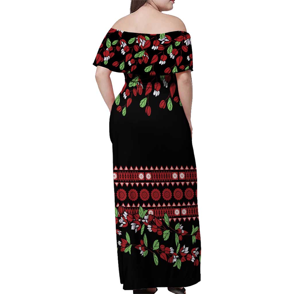 Fiji Masi Bula Tagimoucia Flowers Family Matching Off Shoulder Maxi Dress and Hawaiian Shirt