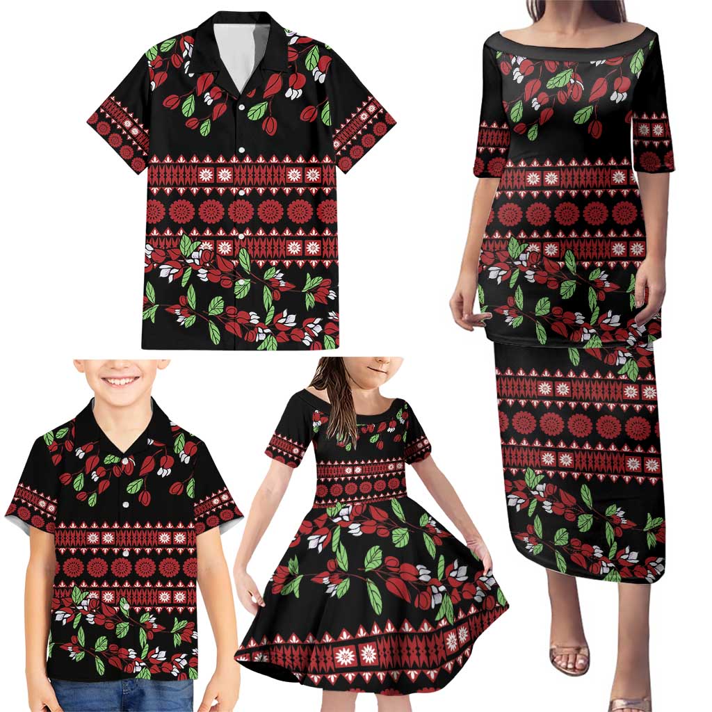Fiji Masi Bula Tagimoucia Flowers Family Matching Puletasi and Hawaiian Shirt