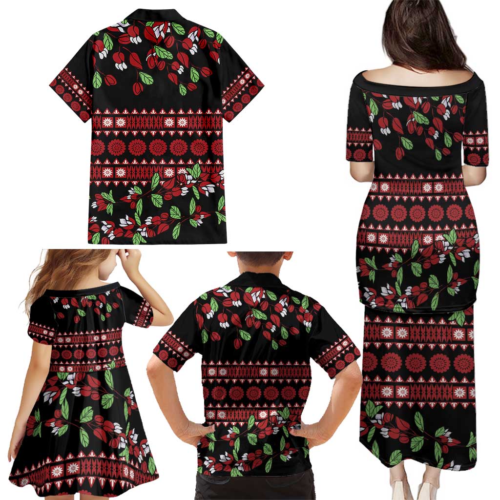 Fiji Masi Bula Tagimoucia Flowers Family Matching Puletasi and Hawaiian Shirt