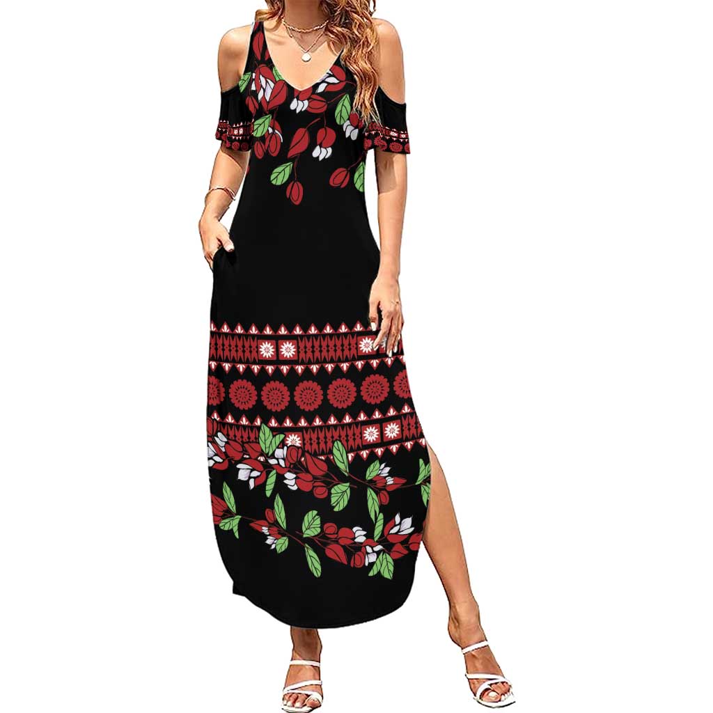 Fiji Masi Bula Tagimoucia Flowers Family Matching Summer Maxi Dress and Hawaiian Shirt