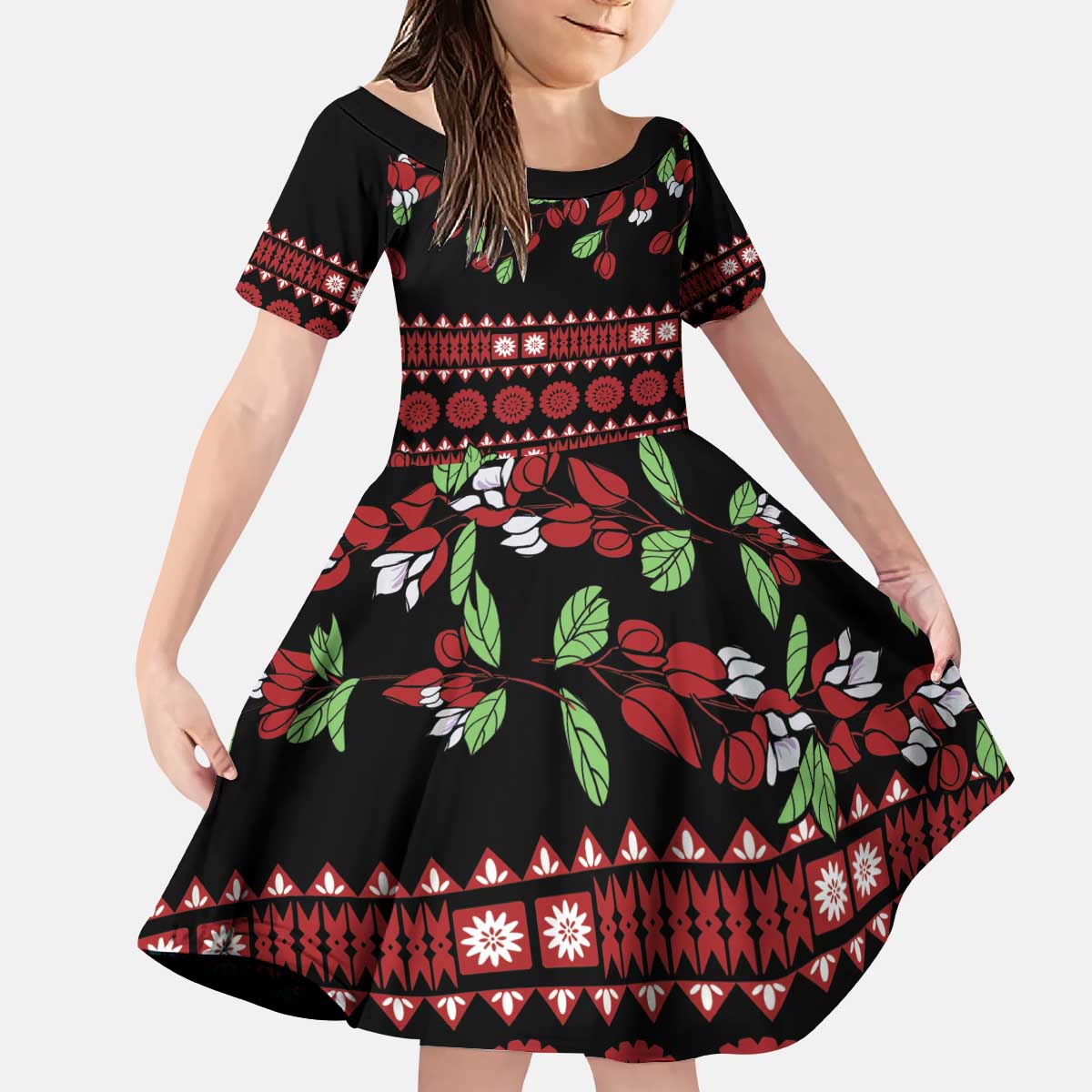 Fiji Masi Bula Tagimoucia Flowers Kid Short Sleeve Dress
