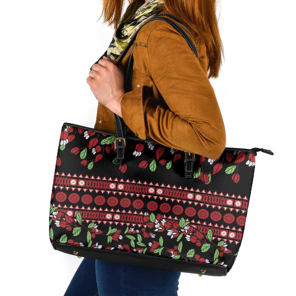 Fiji Masi Bula Tagimoucia Flowers Leather Tote Bag