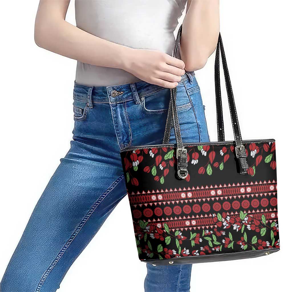 Fiji Masi Bula Tagimoucia Flowers Leather Tote Bag