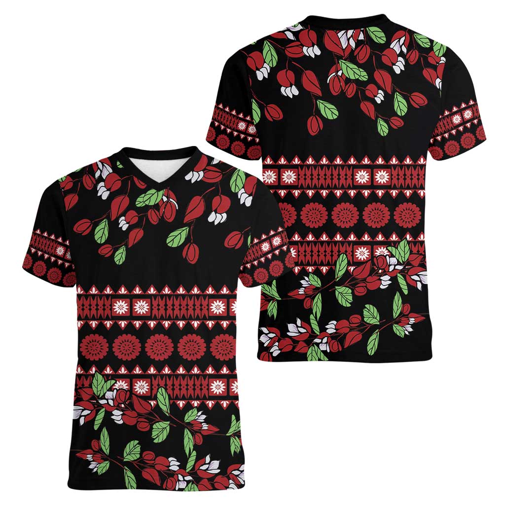 Fiji Masi Bula Tagimoucia Flowers Women V-Neck T-Shirt