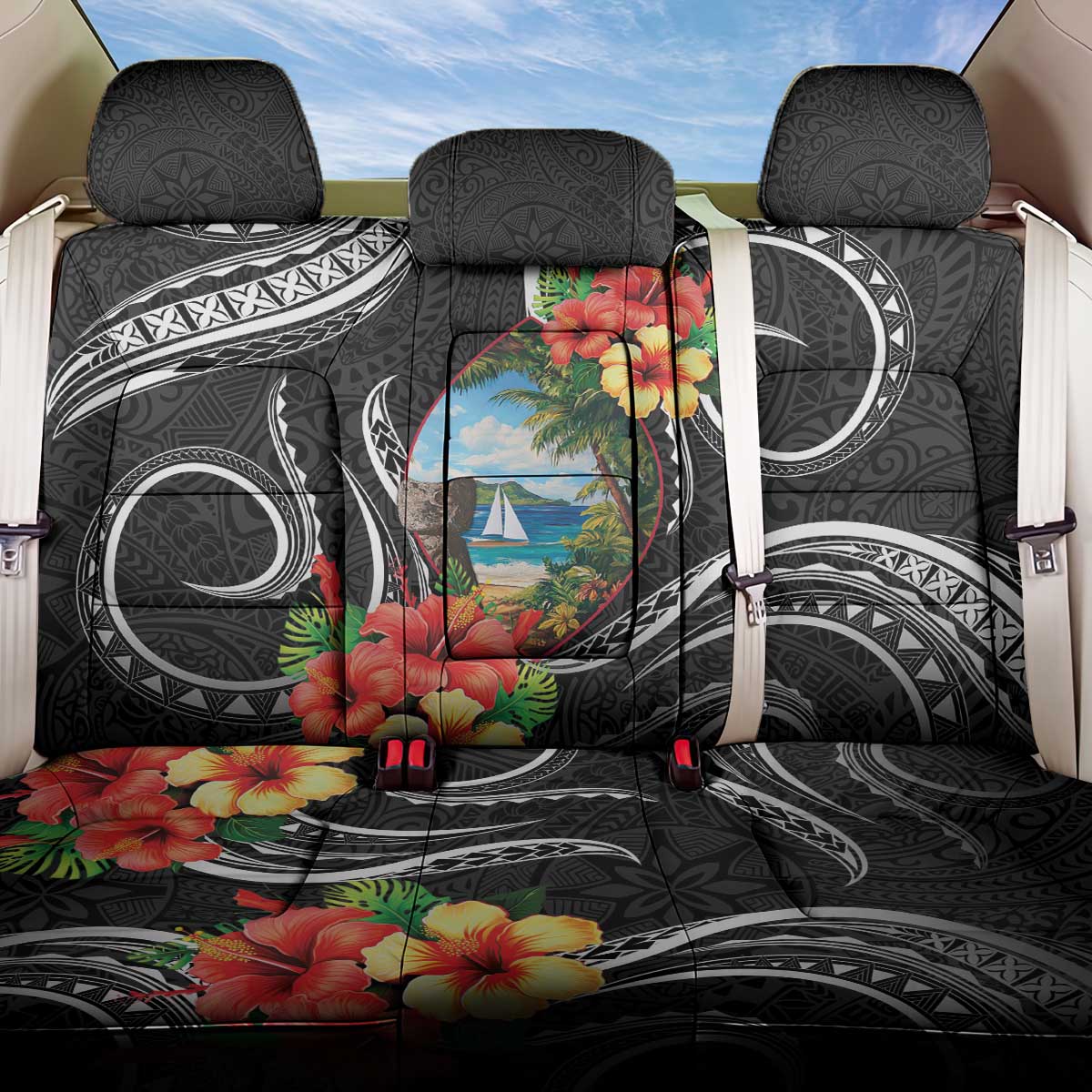 Hafa Adai Guam Back Car Seat Cover Guahan Seal Chamorro Stones Tribal