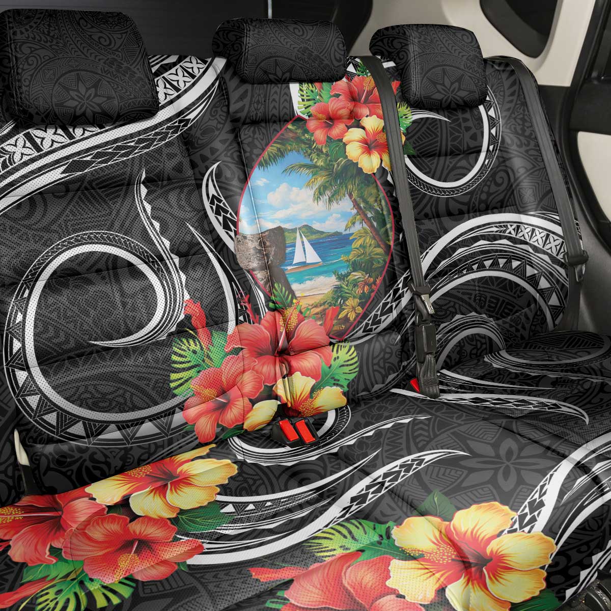 Hafa Adai Guam Back Car Seat Cover Guahan Seal Chamorro Stones Tribal
