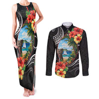 Hafa Adai Guam Couples Matching Tank Maxi Dress and Long Sleeve Button Shirt Guahan Seal Chamorro Stones Tribal