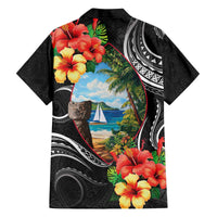 Hafa Adai Guam Family Matching Off The Shoulder Long Sleeve Dress and Hawaiian Shirt Guahan Seal Chamorro Stones Tribal
