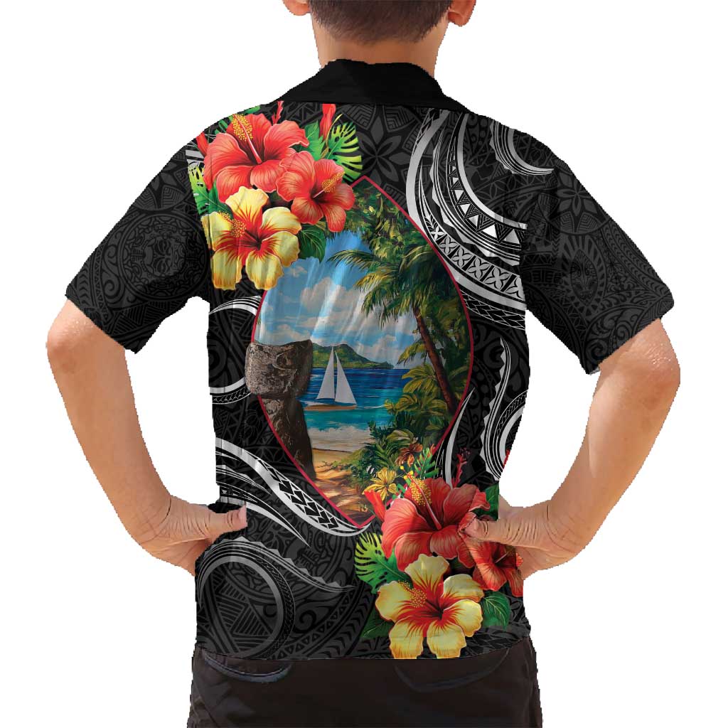 Hafa Adai Guam Family Matching Off Shoulder Short Dress and Hawaiian Shirt Guahan Seal Chamorro Stones Tribal