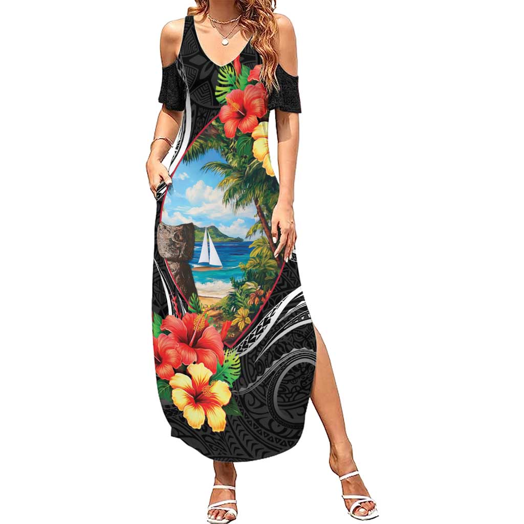 Hafa Adai Guam Family Matching Summer Maxi Dress and Hawaiian Shirt Guahan Seal Chamorro Stones Tribal