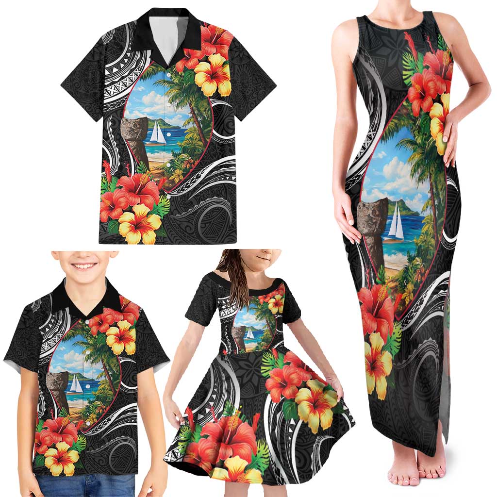 Hafa Adai Guam Family Matching Tank Maxi Dress and Hawaiian Shirt Guahan Seal Chamorro Stones Tribal