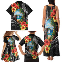 Hafa Adai Guam Family Matching Tank Maxi Dress and Hawaiian Shirt Guahan Seal Chamorro Stones Tribal