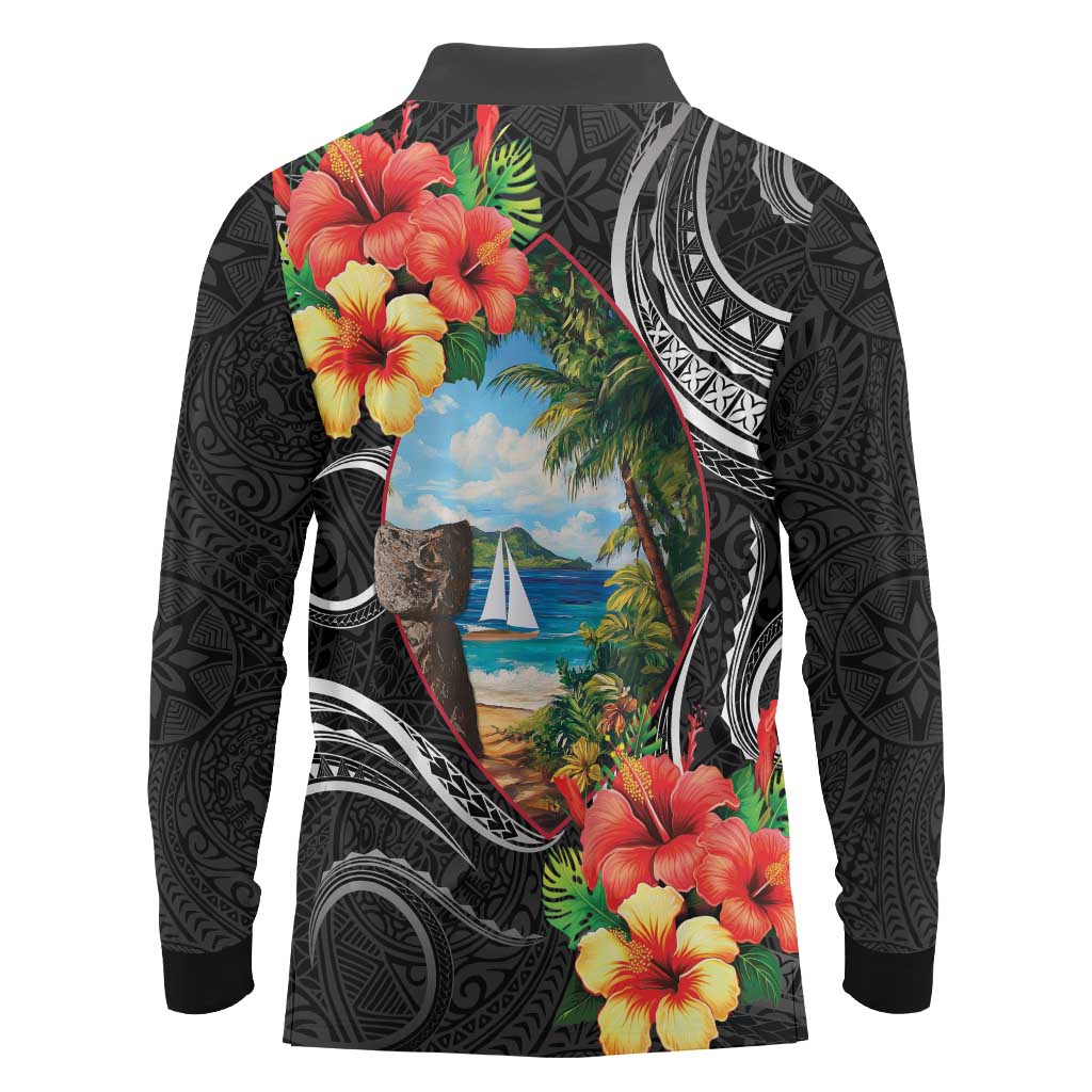 Hafa Adai Guam Long Sleeve Polo Shirt Guahan Seal Chamorro Stones Tribal