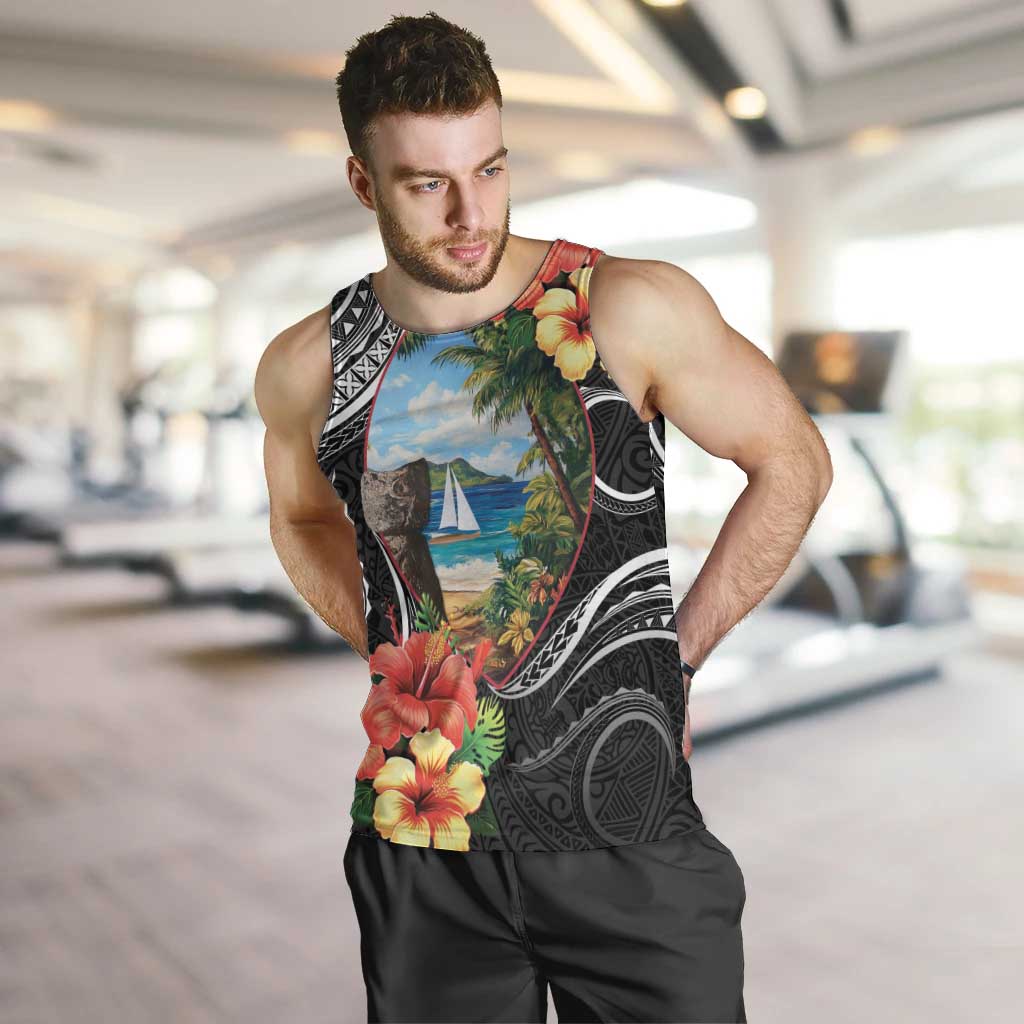 Hafa Adai Guam Men Tank Top Guahan Seal Chamorro Stones Tribal LT9 Black - Polynesian Pride