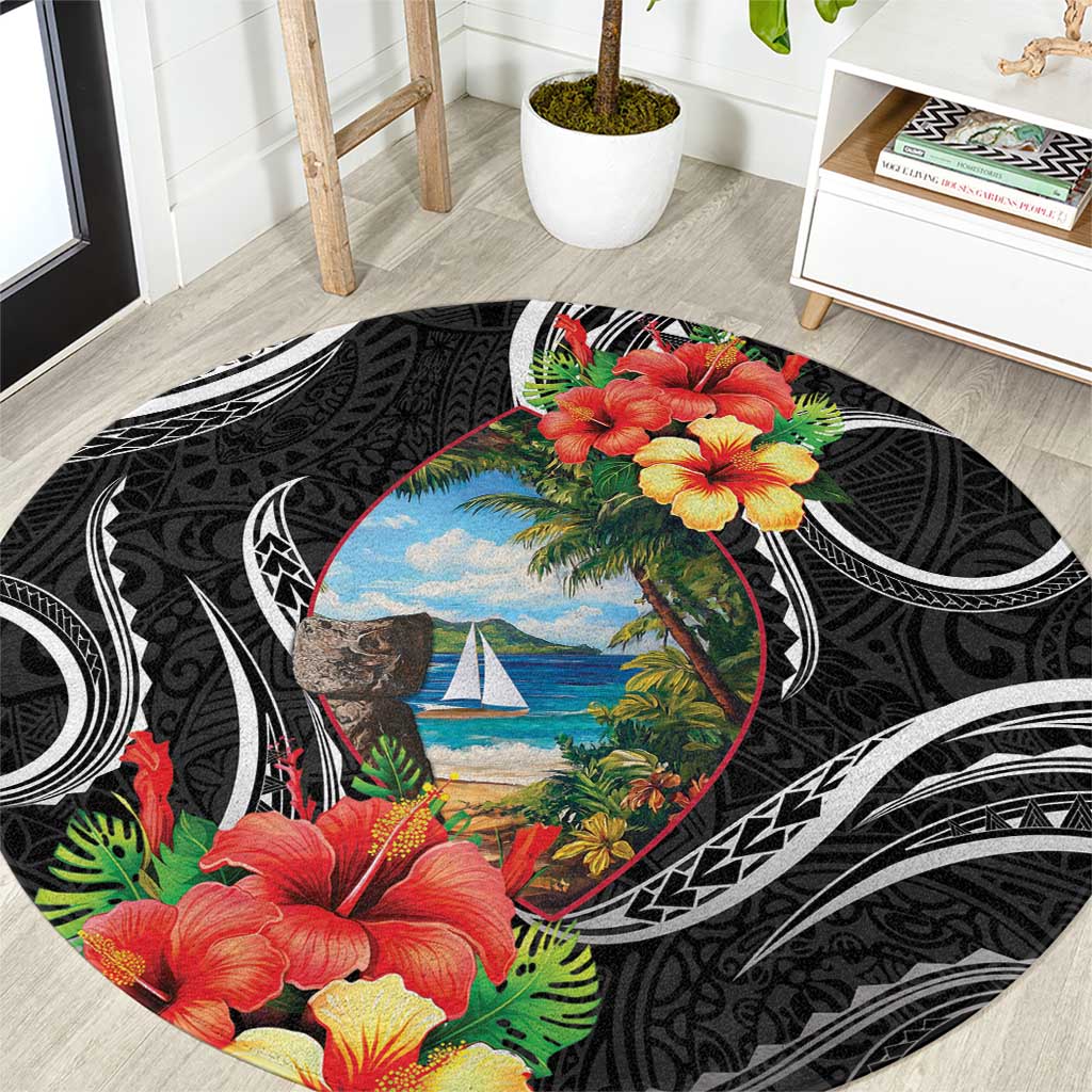 Hafa Adai Guam Round Carpet Guahan Seal Chamorro Stones Tribal