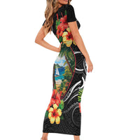 Hafa Adai Guam Short Sleeve Bodycon Dress Guahan Seal Chamorro Stones Tribal