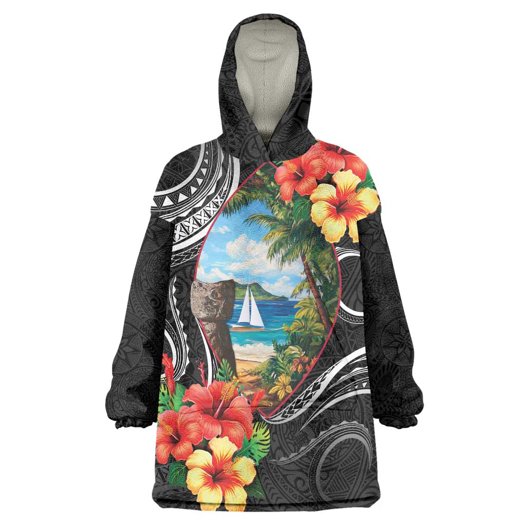 Hafa Adai Guam Wearable Blanket Hoodie Guahan Seal Chamorro Stones Tribal