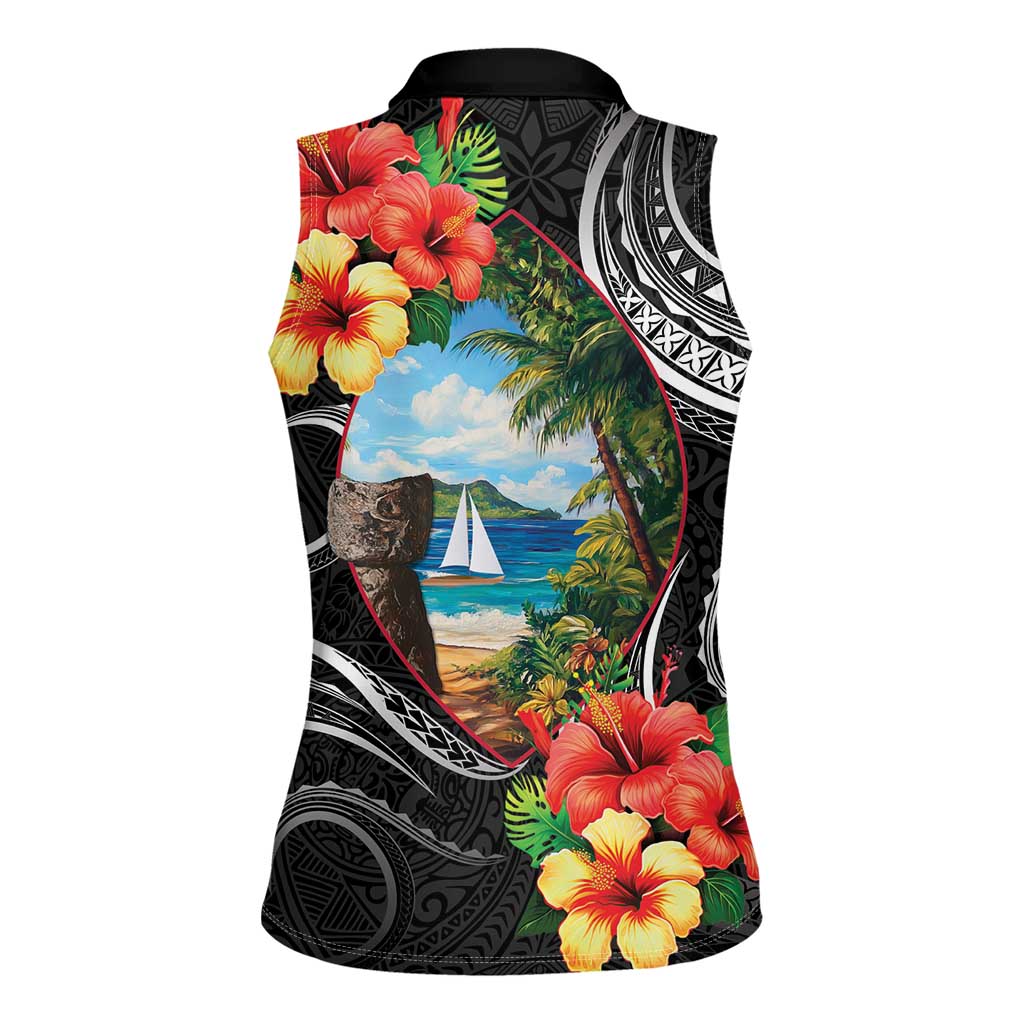 Hafa Adai Guam Women Sleeveless Polo Shirt Guahan Seal Chamorro Stones Tribal