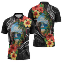 Hafa Adai Guam Zipper Polo Shirt Guahan Seal Chamorro Stones Tribal - Polynesian Pride