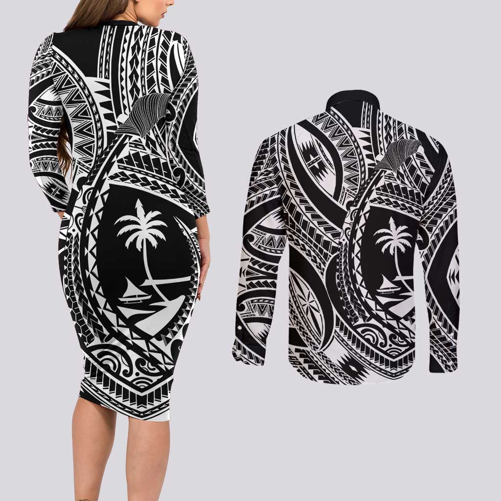 Hafa Adai Guam Inspired Tattoo Couples Matching Long Sleeve Bodycon Dress and Long Sleeve Button Shirt