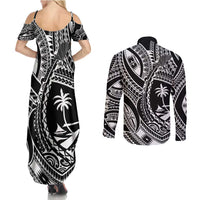 Hafa Adai Guam Inspired Tattoo Couples Matching Summer Maxi Dress and Long Sleeve Button Shirt
