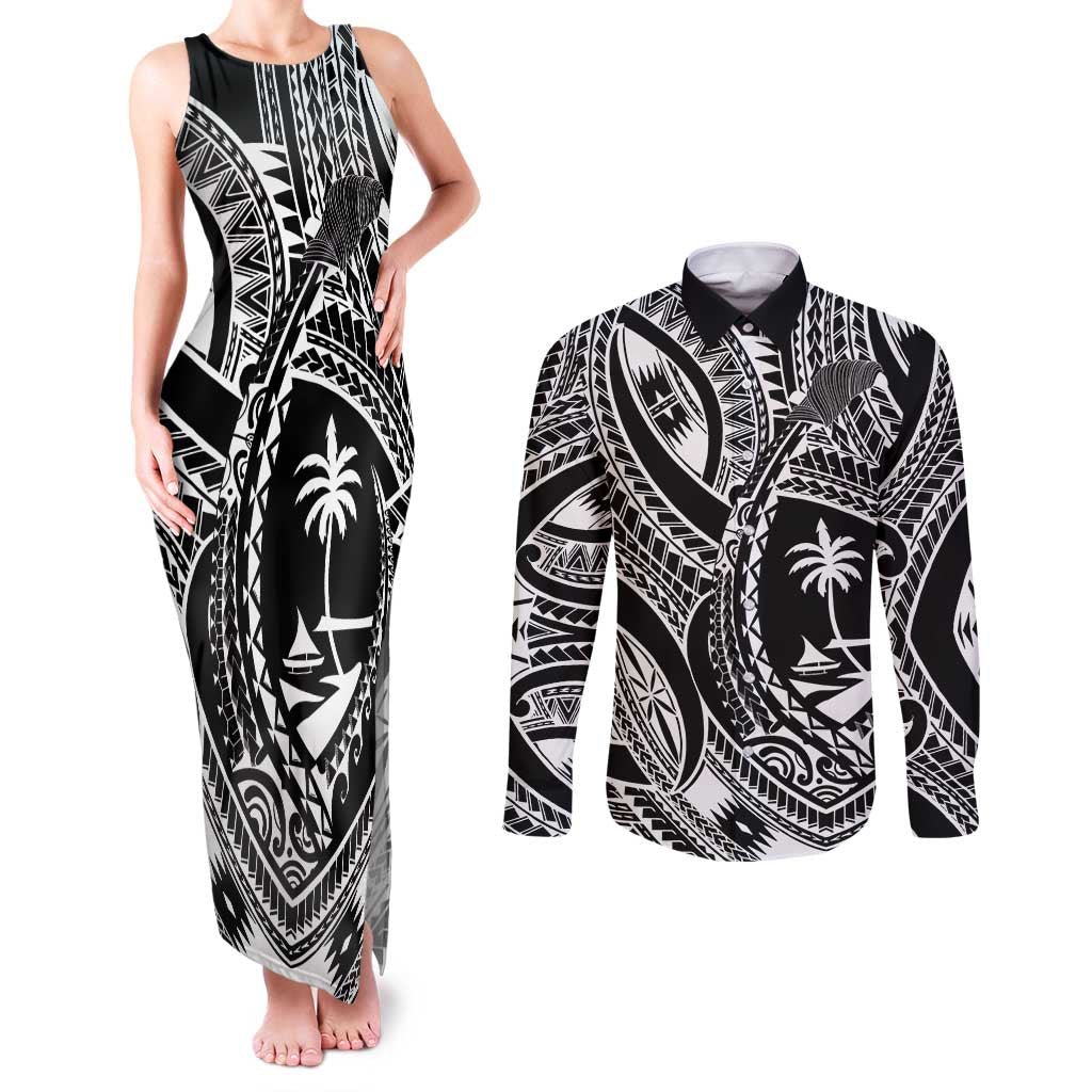 Hafa Adai Guam Inspired Tattoo Couples Matching Tank Maxi Dress and Long Sleeve Button Shirt