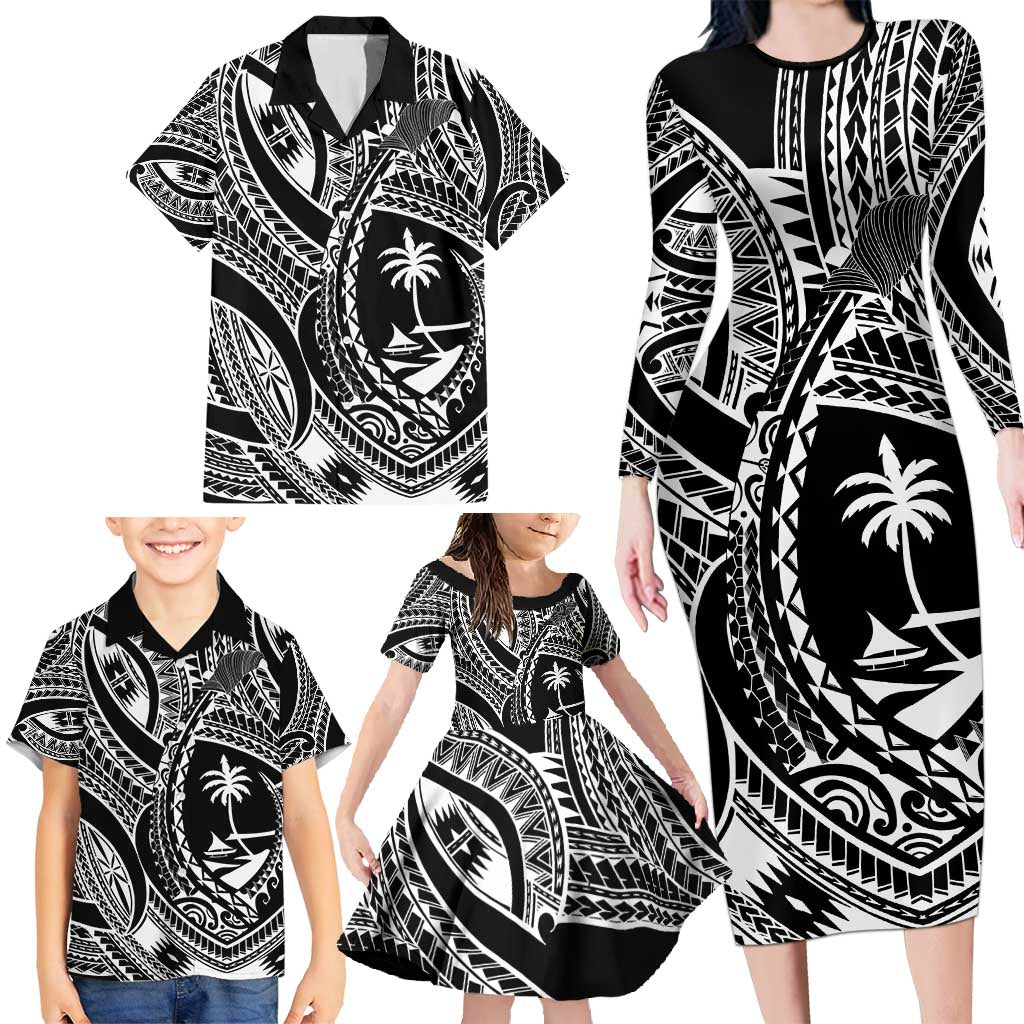 Hafa Adai Guam Inspired Tattoo Family Matching Long Sleeve Bodycon Dress and Hawaiian Shirt