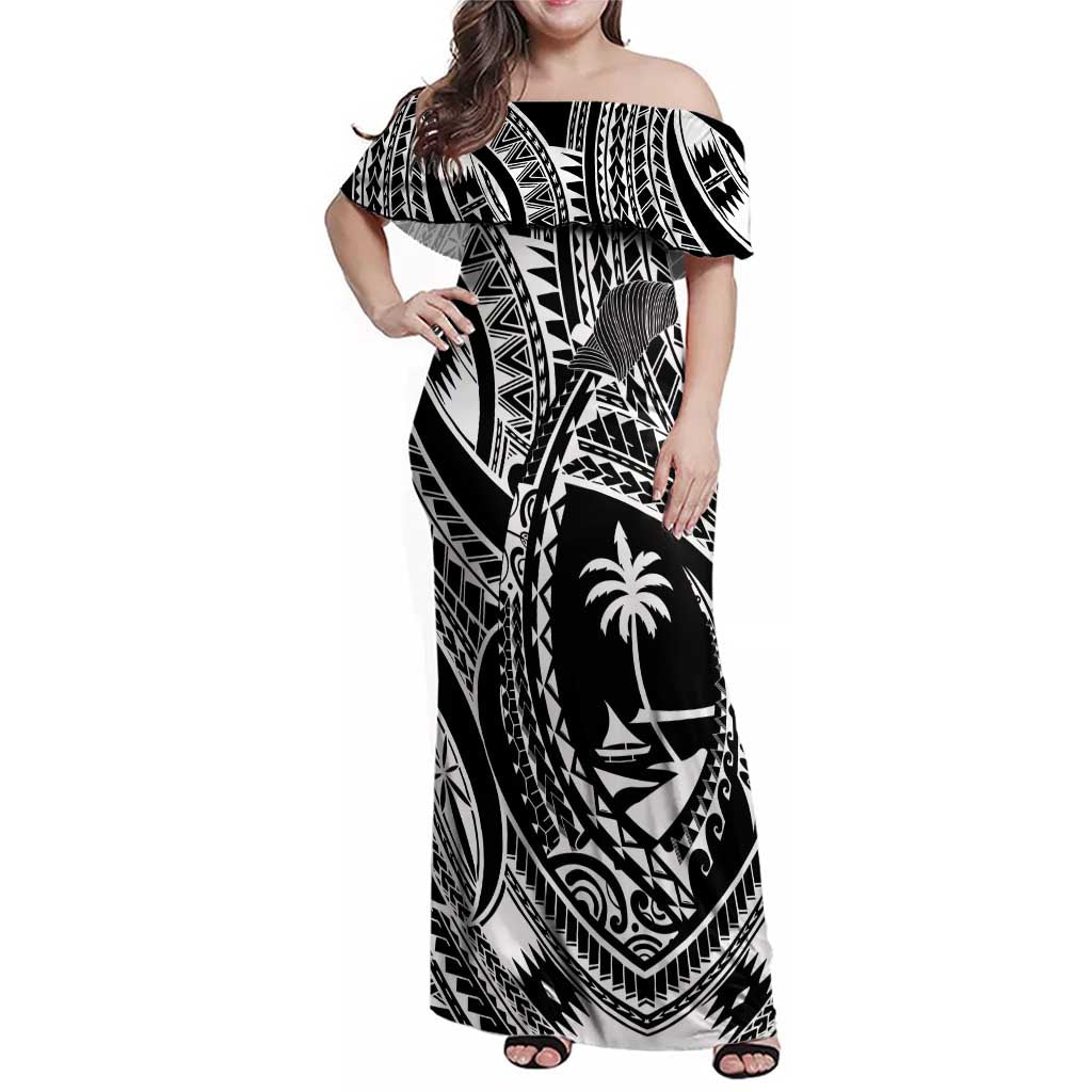 Hafa Adai Guam Inspired Tattoo Family Matching Off Shoulder Maxi Dress and Hawaiian Shirt