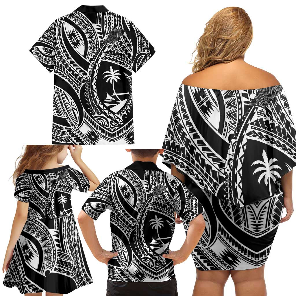 Hafa Adai Guam Inspired Tattoo Family Matching Off Shoulder Short Dress and Hawaiian Shirt