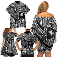 Hafa Adai Guam Inspired Tattoo Family Matching Off Shoulder Short Dress and Hawaiian Shirt