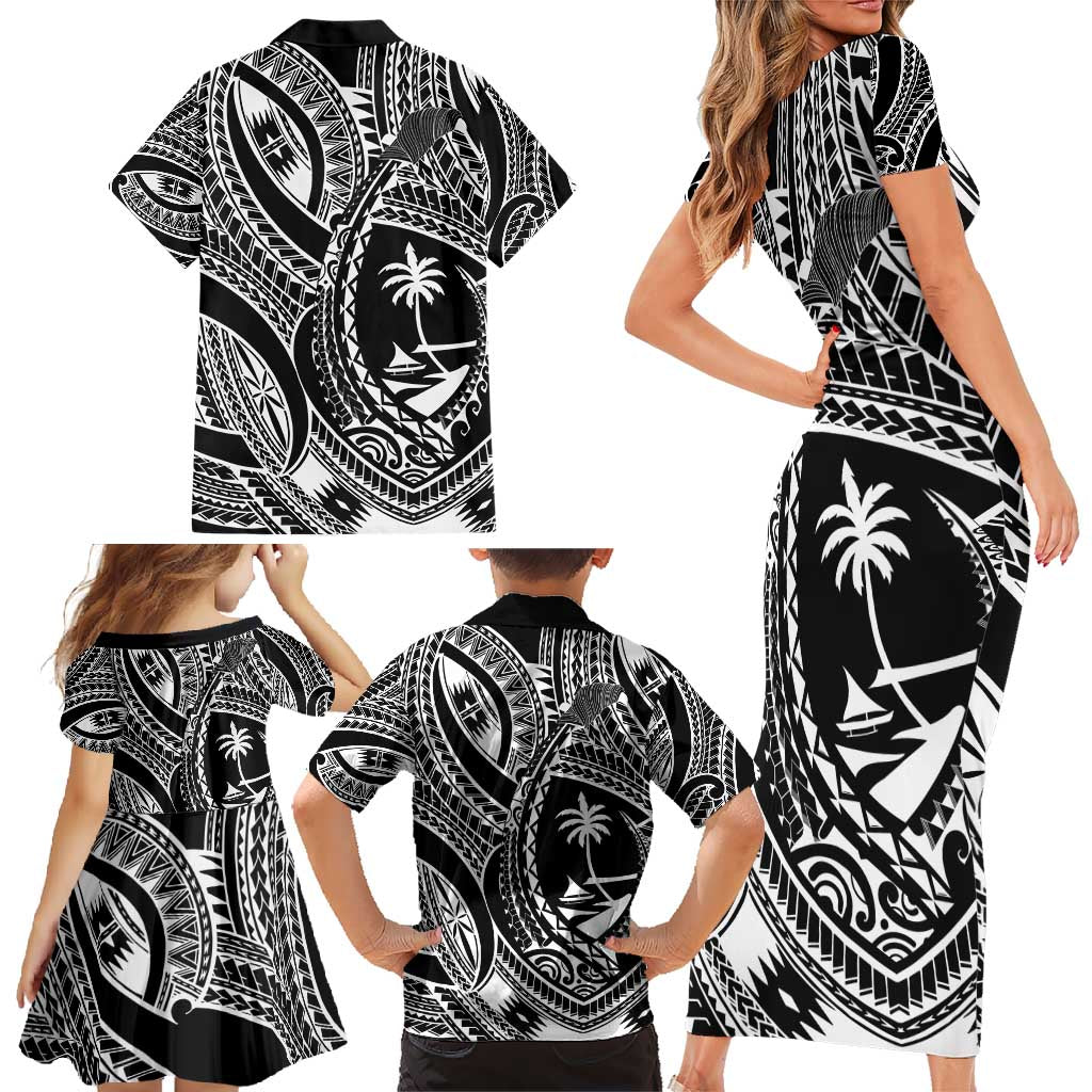 Hafa Adai Guam Inspired Tattoo Family Matching Short Sleeve Bodycon Dress and Hawaiian Shirt