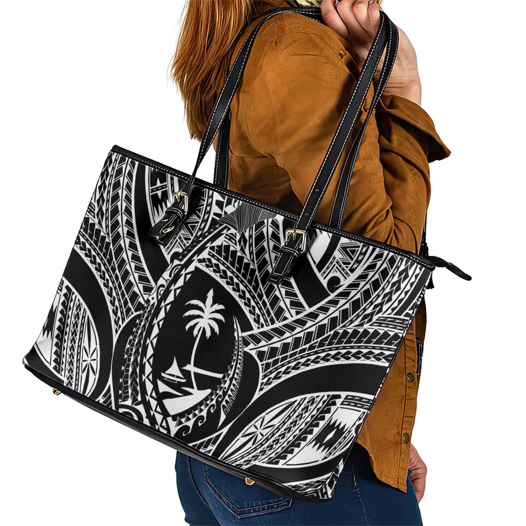Hafa Adai Guam Inspired Tattoo Leather Tote Bag
