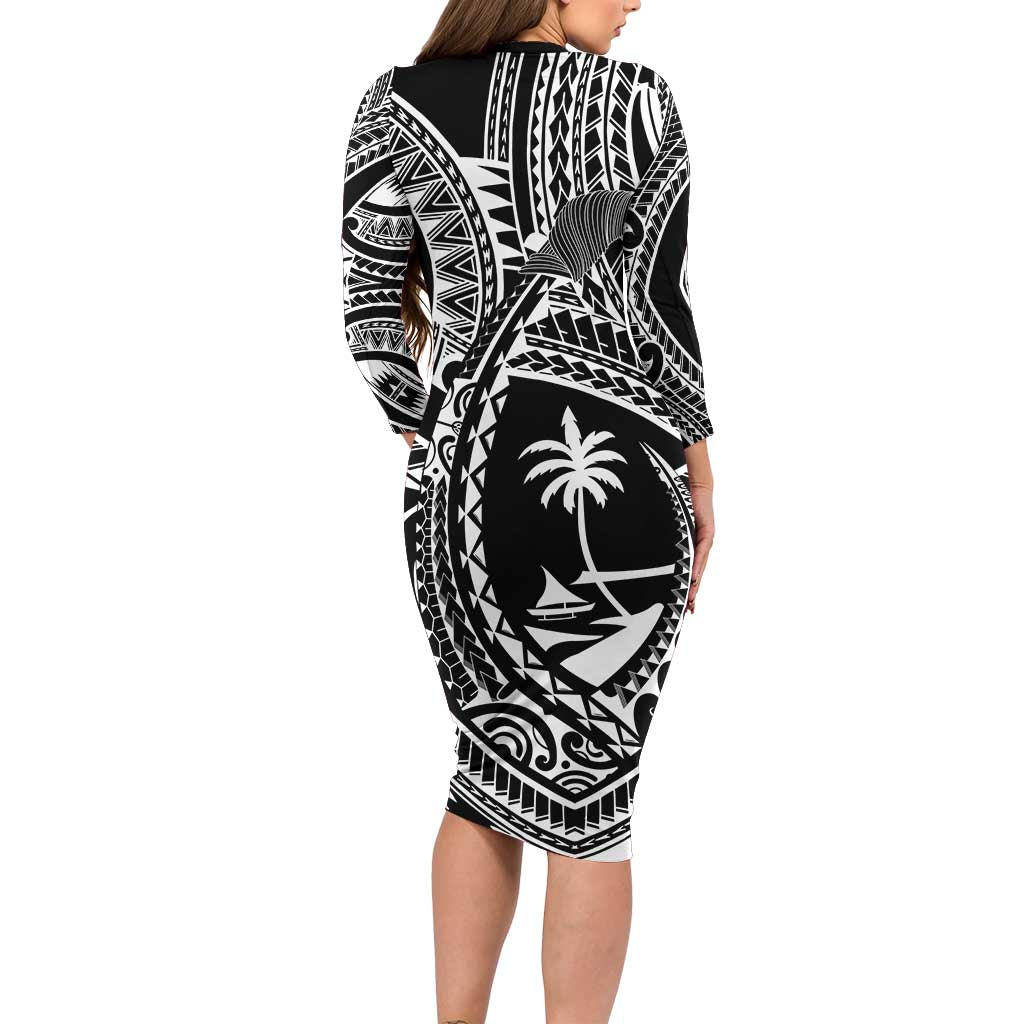 Hafa Adai Guam Inspired Tattoo Long Sleeve Bodycon Dress