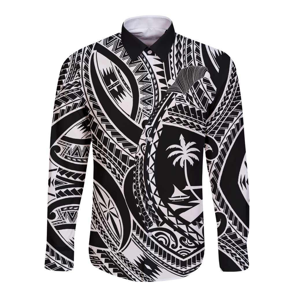 Hafa Adai Guam Inspired Tattoo Long Sleeve Button Shirt