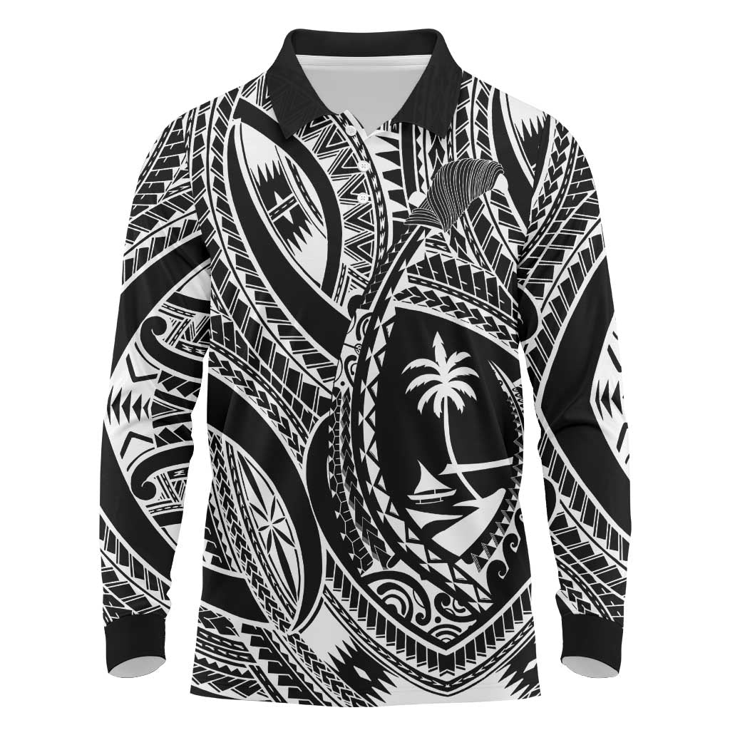 Hafa Adai Guam Inspired Tattoo Long Sleeve Polo Shirt