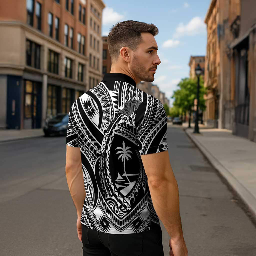 Hafa Adai Guam Inspired Tattoo Zipper Polo Shirt - Polynesian Pride