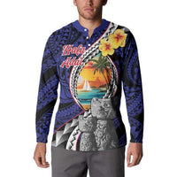 Hafa Adai Guam Seal Latte Stones Artwork Button Sweatshirt