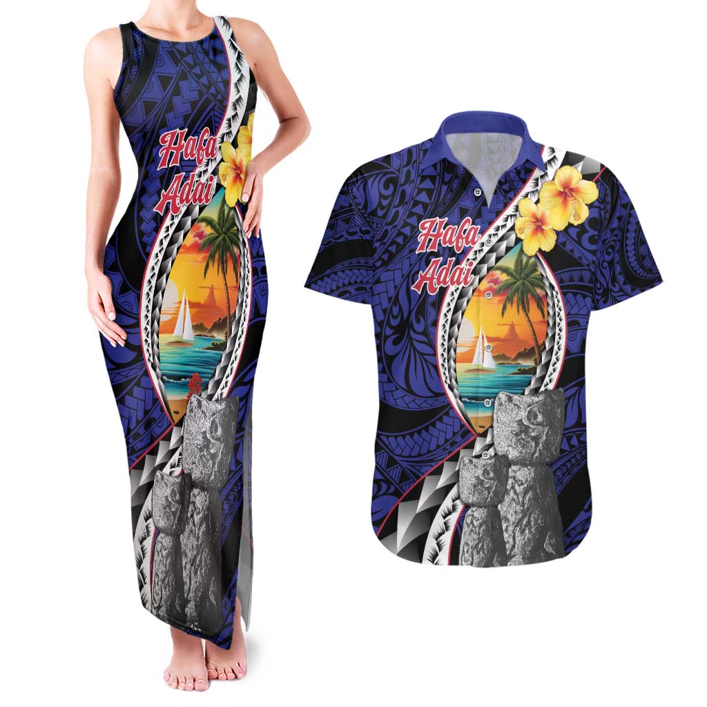 Hafa Adai Guam Seal Latte Stones Artwork Couples Matching Tank Maxi Dress and Hawaiian Shirt