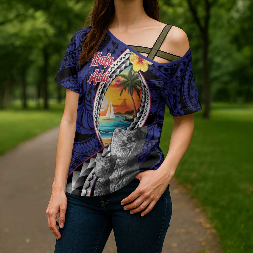 Hafa Adai Guam Seal Latte Stones Artwork Cross Shoulder Shirt - Polynesian Pride