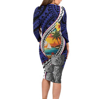 Hafa Adai Guam Seal Latte Stones Artwork Family Matching Long Sleeve Bodycon Dress and Hawaiian Shirt