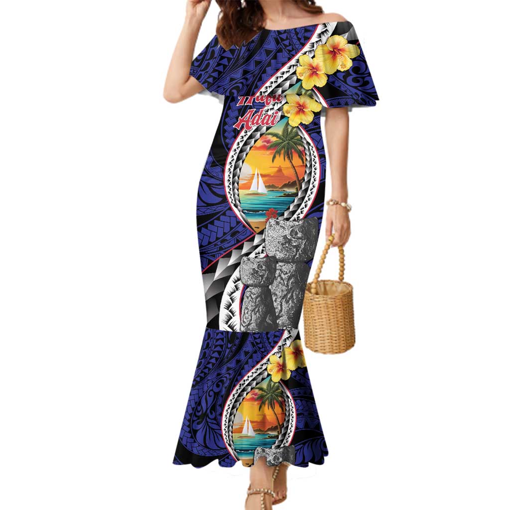 Hafa Adai Guam Seal Latte Stones Artwork Family Matching Mermaid Dress and Hawaiian Shirt