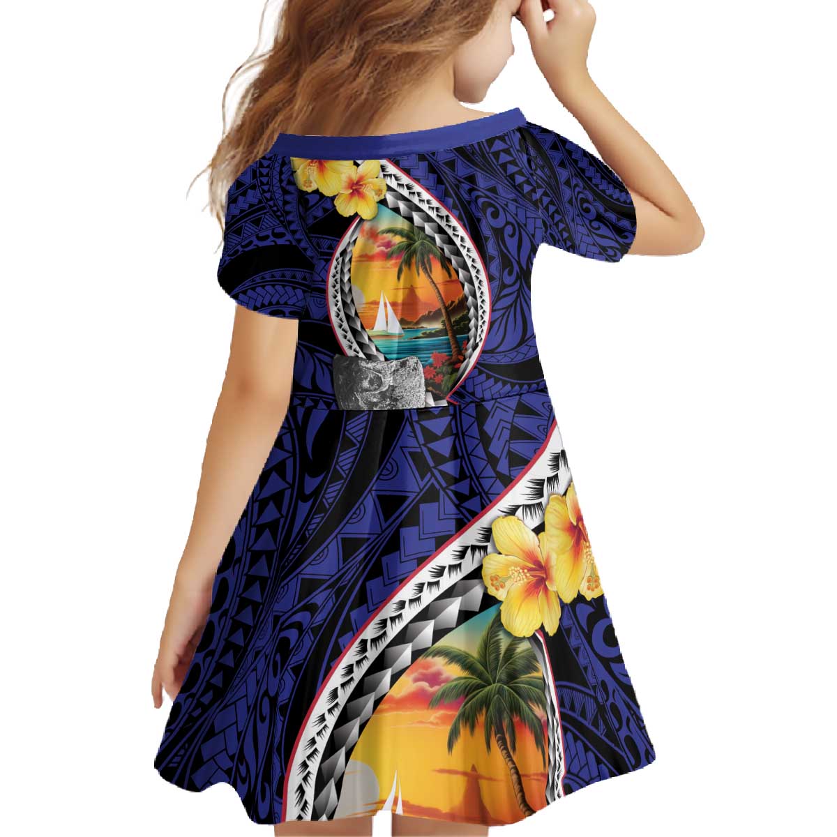 Hafa Adai Guam Seal Latte Stones Artwork Family Matching Off The Shoulder Long Sleeve Dress and Hawaiian Shirt