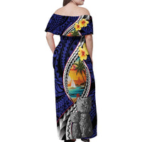 Hafa Adai Guam Seal Latte Stones Artwork Family Matching Off Shoulder Maxi Dress and Hawaiian Shirt